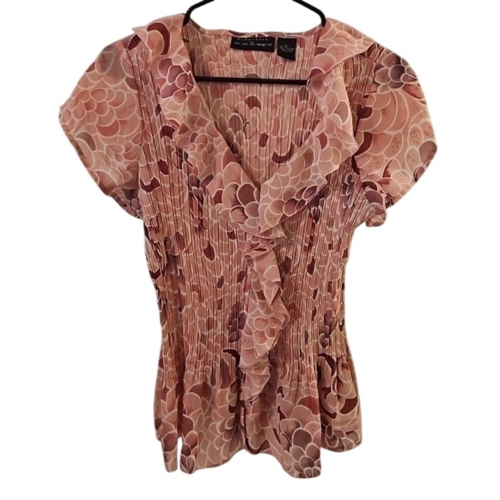 Separates by New York City Design Co Pink Floral Pleated Ruffle Blouse XL